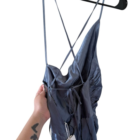 Shona Joy NEW La Lune Asymmetrical Bias Cowl Midi Dress in Blue Smoke - Picture 4 of 9